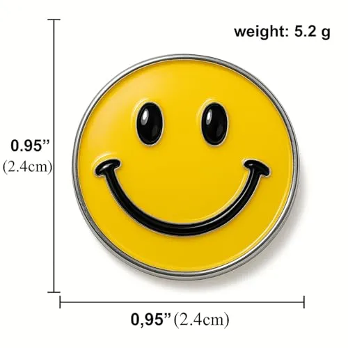 3PCS Smiley Face Lapel Pin - 1 Inch Yellow Round Badge with Secure Clutch, Zinc Alloy Build